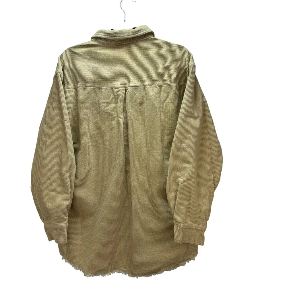 AEMI + CO Size L Sandy Brown Washed Corduroy Heavy Shirt Raw Edge Cotton Casual‎